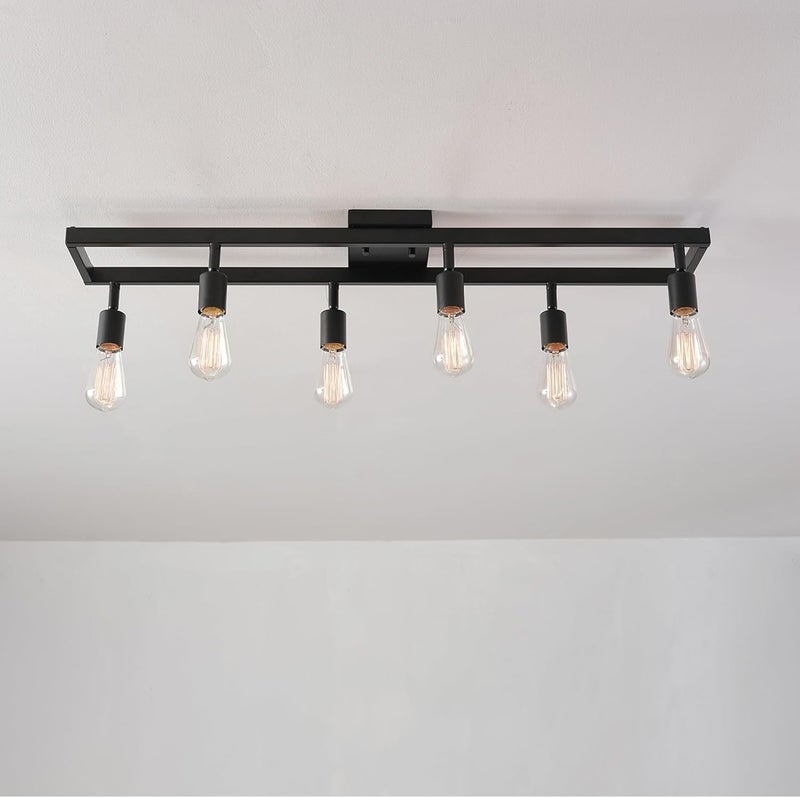 Globe Electric 59811 6-Light Adjustable Track Lighting, Matte Black Industrial Farmhouse Rectangular Frame, Pivoting Heads, E26 Base, Dimmable Ceiling Track Fixture - Image 5