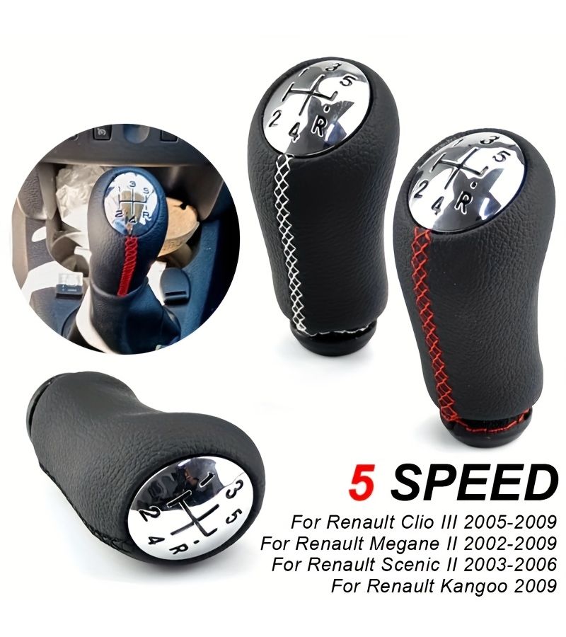 5 Gear Shift Knob Silver Chrome Manual Handball PU Leather Fit for Renault Clio 2005 2009 - Image 3