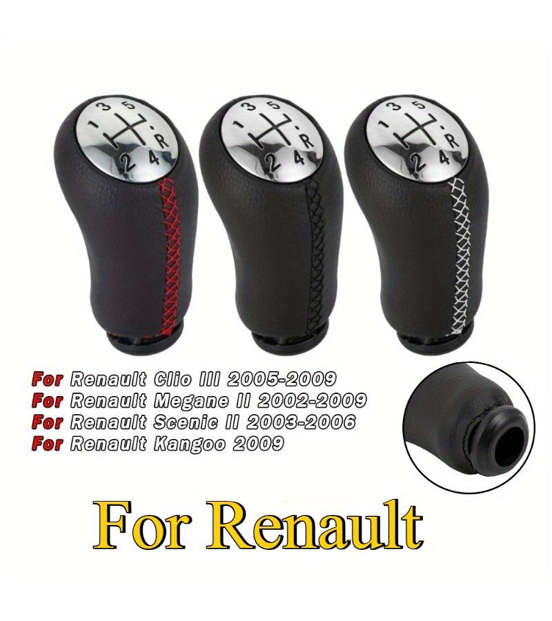 5 Gear Shift Knob Silver Chrome Manual Handball PU Leather Fit for Renault Clio 2005 2009 - Image 1