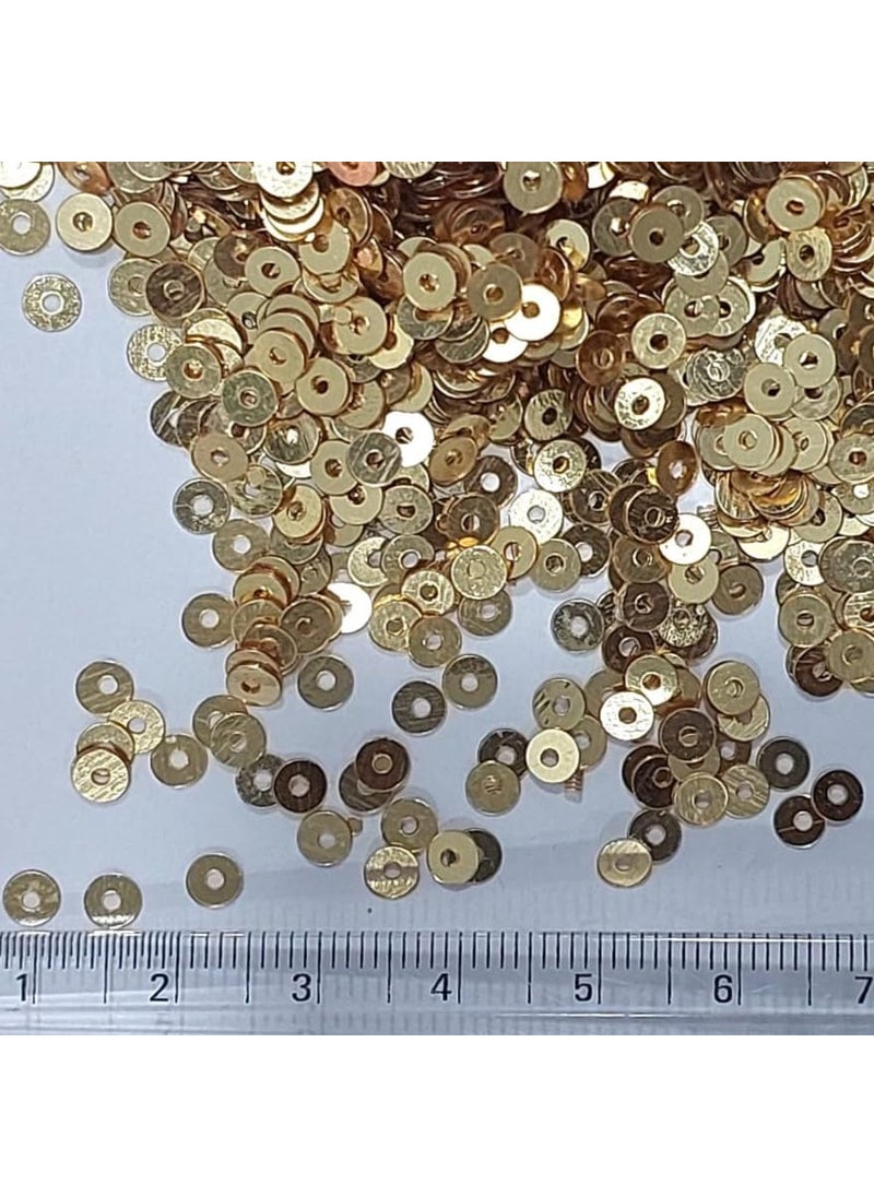 Generic Bharat 4MM Center Hole Round Plastic SequenceSequins for Craft Embroidery Aari Work Resin Art DecorationColour Gold 100 Grams  - Image 4
