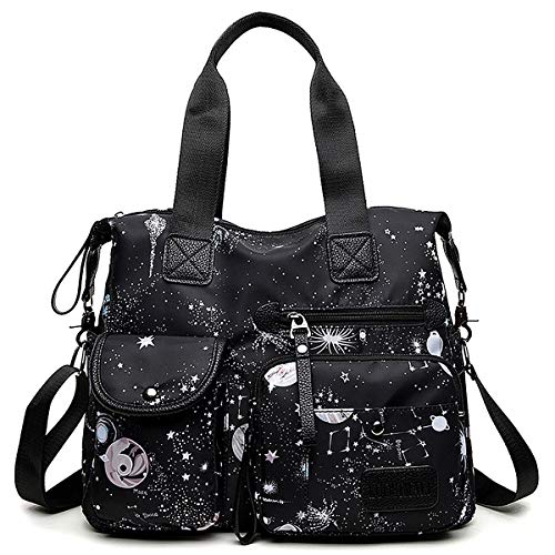 YouNuo Tote Bag for Women,Multi Pockets Shoulder Handbag,Nurse Bag for Work Nursing Bag,Ladies Large Cross body Purse,Fashion Waterproof Nylon Tote Top Handle Satchel for Work,Travel (Floral Black) - Image 1