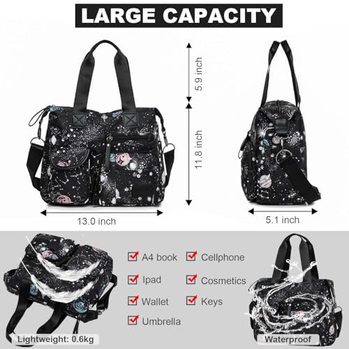 YouNuo Tote Bag for Women,Multi Pockets Shoulder Handbag,Nurse Bag for Work Nursing Bag,Ladies Large Cross body Purse,Fashion Waterproof Nylon Tote Top Handle Satchel for Work,Travel (Floral Black) - Image 4