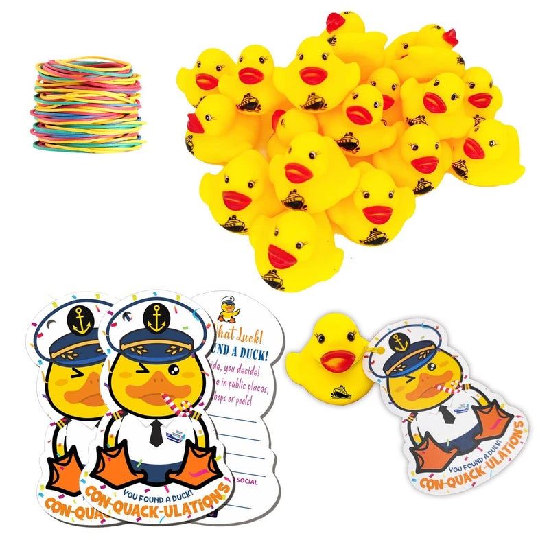 Duck Tags for Cruising, 20 Pcs Rubber Ducks, 20Pcs Cruising Tag, 20Pcs Rubber Bands, Ducking Games Card, Cruise Ship Design - ConQuackulations (Cruise Duck) - Image 1