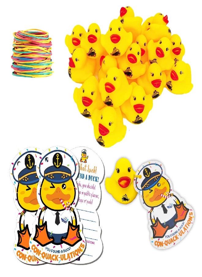 Generic Cruising Rubber Duck Tags, Yellow Rubber Ducks, Captain Duck Design,Duck Tags for Cruising, ConQuackulations 60 Pack, Ducking Games Card - with Round Hole and Rubber Bands  - Image 1