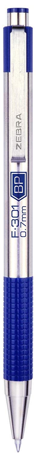 Zebra F-301 Retractable Ballpoint Pen with Stainless Steel Barrel 0.7mm Fine Point - Pack of 12; 6 Black & 6 Blue - Image 3