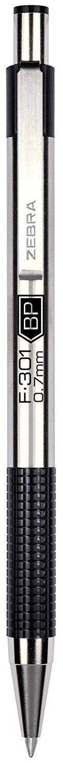 Zebra F-301 Retractable Ballpoint Pen with Stainless Steel Barrel 0.7mm Fine Point - Pack of 12; 6 Black & 6 Blue - Image 2