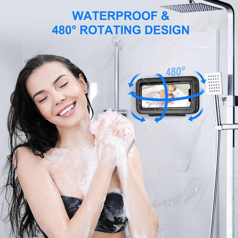KUNSLUCK Shower Phone Holder Waterproof, 480° Rotation Shower Phone Mount, Anti-Fog HD Sensitive Touch Screen Phone Holder for Shower, Bathtub, Compatible with 4.7" - 6.8" Cell Phones (Classic Black) - Image 2