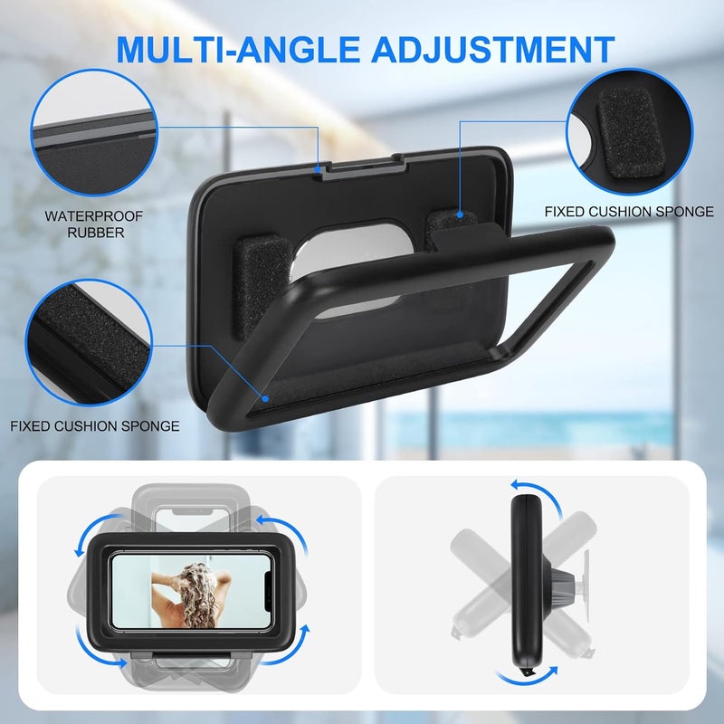 KUNSLUCK Shower Phone Holder Waterproof, 480° Rotation Shower Phone Mount, Anti-Fog HD Sensitive Touch Screen Phone Holder for Shower, Bathtub, Compatible with 4.7" - 6.8" Cell Phones (Classic Black) - Image 4