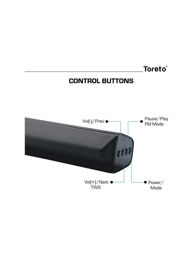 Toreto - Sound Blast-327 16W Wireless Bluetooth Soundbar Speaker with Built-in Microphone TOR-327 - Image 1