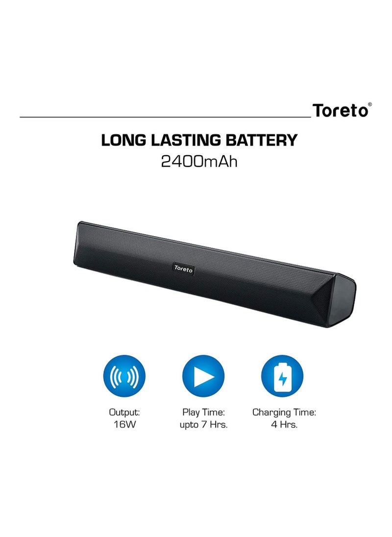 Toreto - Sound Blast-327 16W Wireless Bluetooth Soundbar Speaker with Built-in Microphone TOR-327 - Image 1