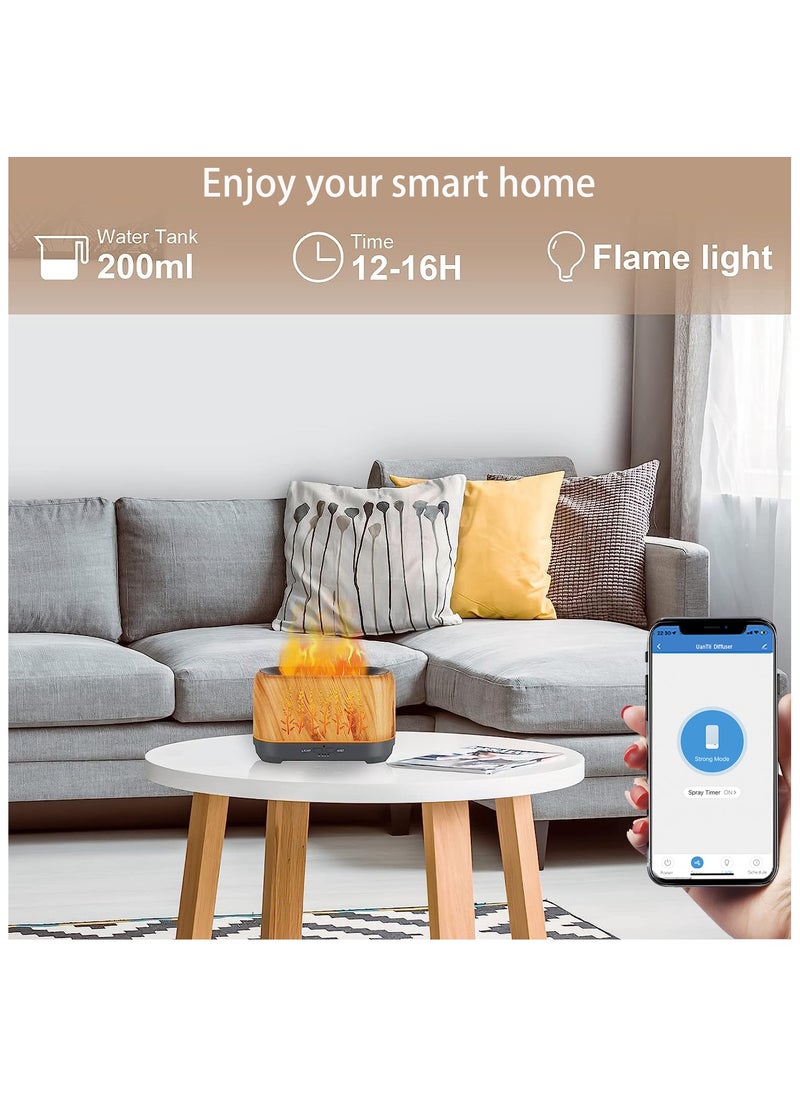 UanTii - Smart Aroma Diffuser Tuya Wifi Humidifier Essential Oil Diffuser Flame Aroma Diffuser 7 LED Light Colors, App and Voice Control 200ml(Wood Color) - Image 1