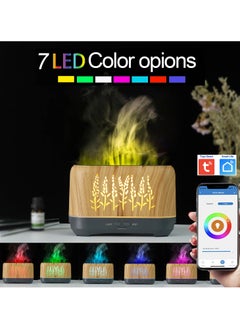 Smart Aroma Diffuser Tuya Wifi Humidifier Essential Oil Diffuser Flame Aroma Diffuser 7 LED Light Colors, App and Voice Control 200ml(Wood Color)