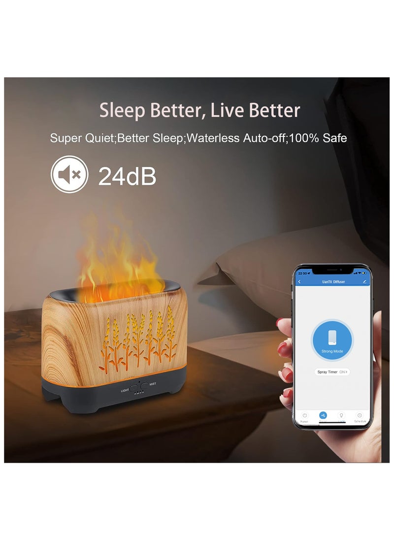 UanTii - Smart Aroma Diffuser Tuya Wifi Humidifier Essential Oil Diffuser Flame Aroma Diffuser 7 LED Light Colors, App and Voice Control 200ml(Wood Color) - Image 1
