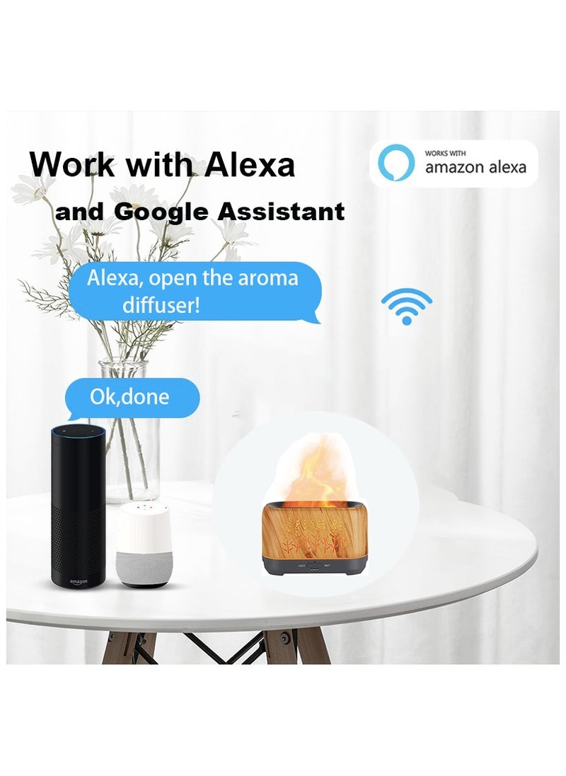 UanTii - Smart Aroma Diffuser Tuya Wifi Humidifier Essential Oil Diffuser Flame Aroma Diffuser 7 LED Light Colors, App and Voice Control 200ml(Wood Color) - Image 1
