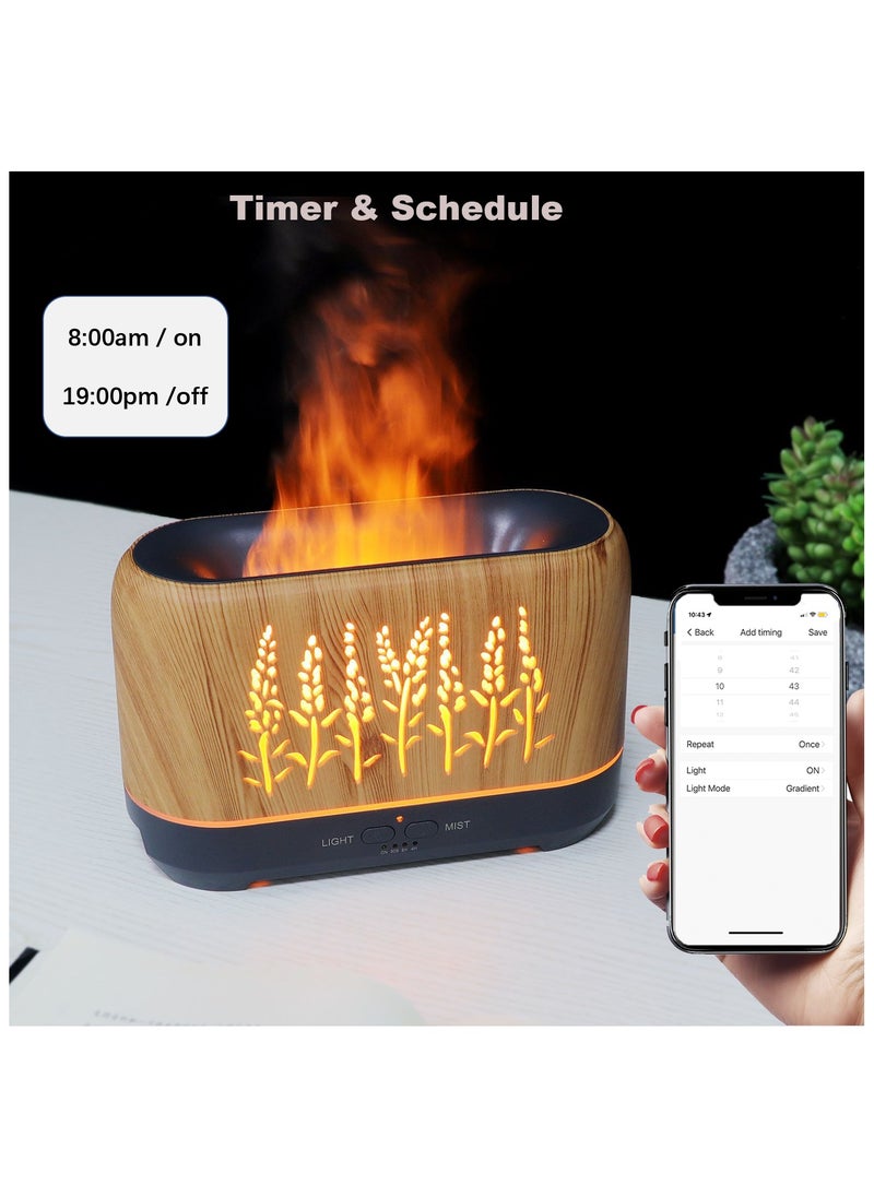 UanTii - Smart Aroma Diffuser Tuya Wifi Humidifier Essential Oil Diffuser Flame Aroma Diffuser 7 LED Light Colors, App and Voice Control 200ml(Wood Color) - Image 1