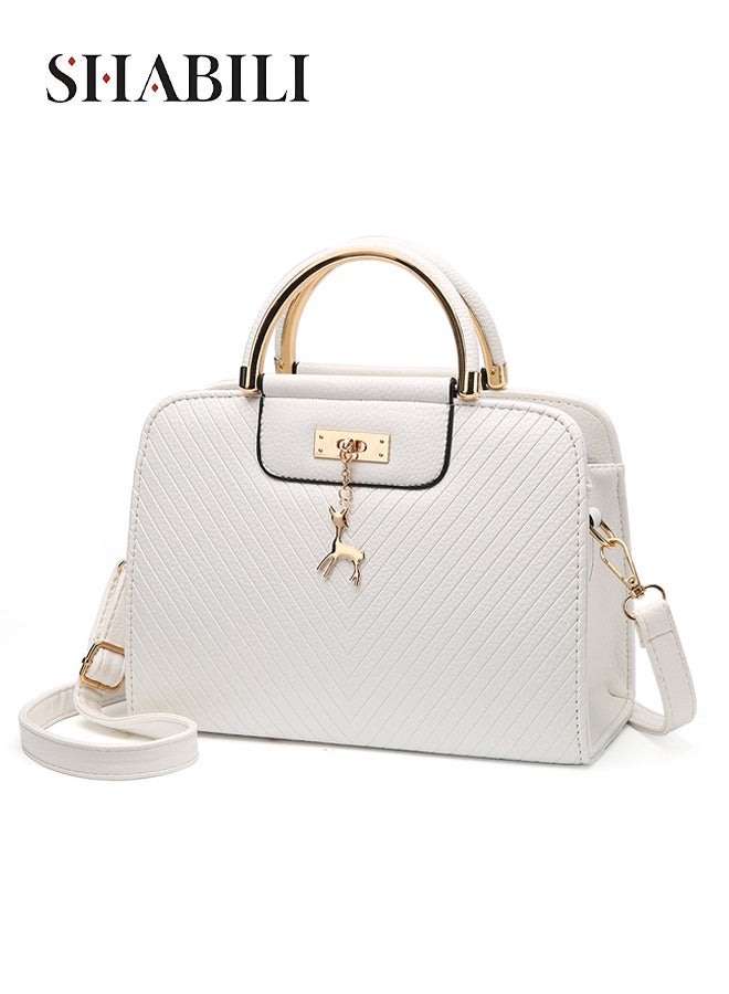 SHABILI Women PU Shoulder Bag Crossbody Bag Tote Bags Sling, Ladies Satchel Large-Capacity Multi-Pocket Bag with Adjustable Strap, Stylish Contrast Stitch for Teenager Youth Daily Casual Party Travel (White) - Image 1