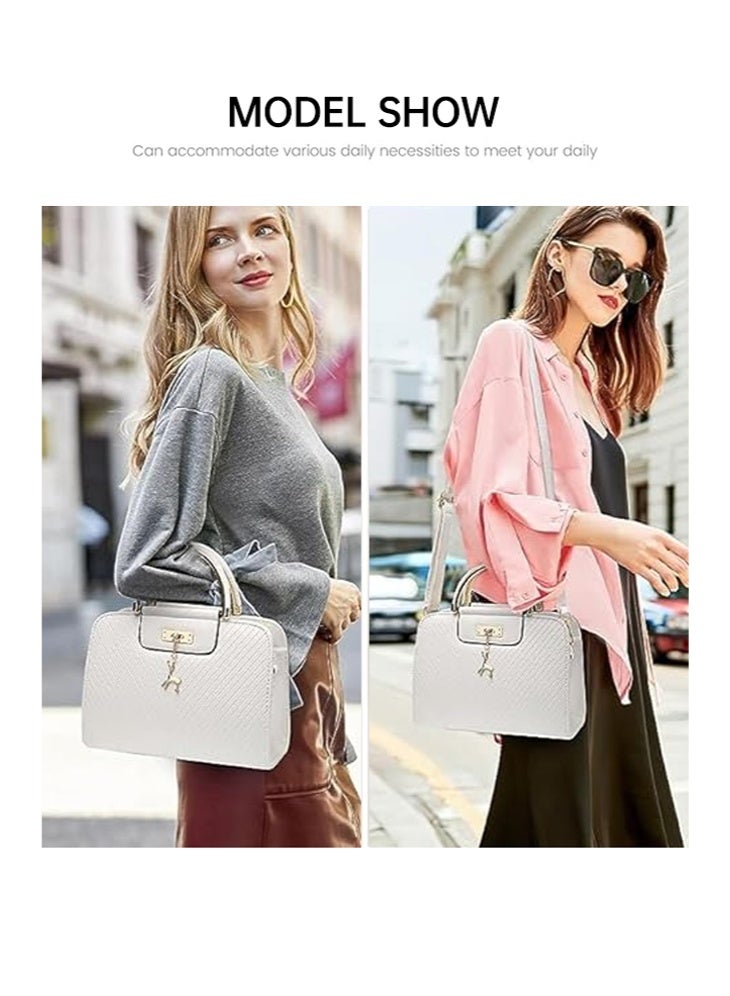 SHABILI Women PU Shoulder Bag Crossbody Bag Tote Bags Sling, Ladies Satchel Large-Capacity Multi-Pocket Bag with Adjustable Strap, Stylish Contrast Stitch for Teenager Youth Daily Casual Party Travel (White) - Image 2
