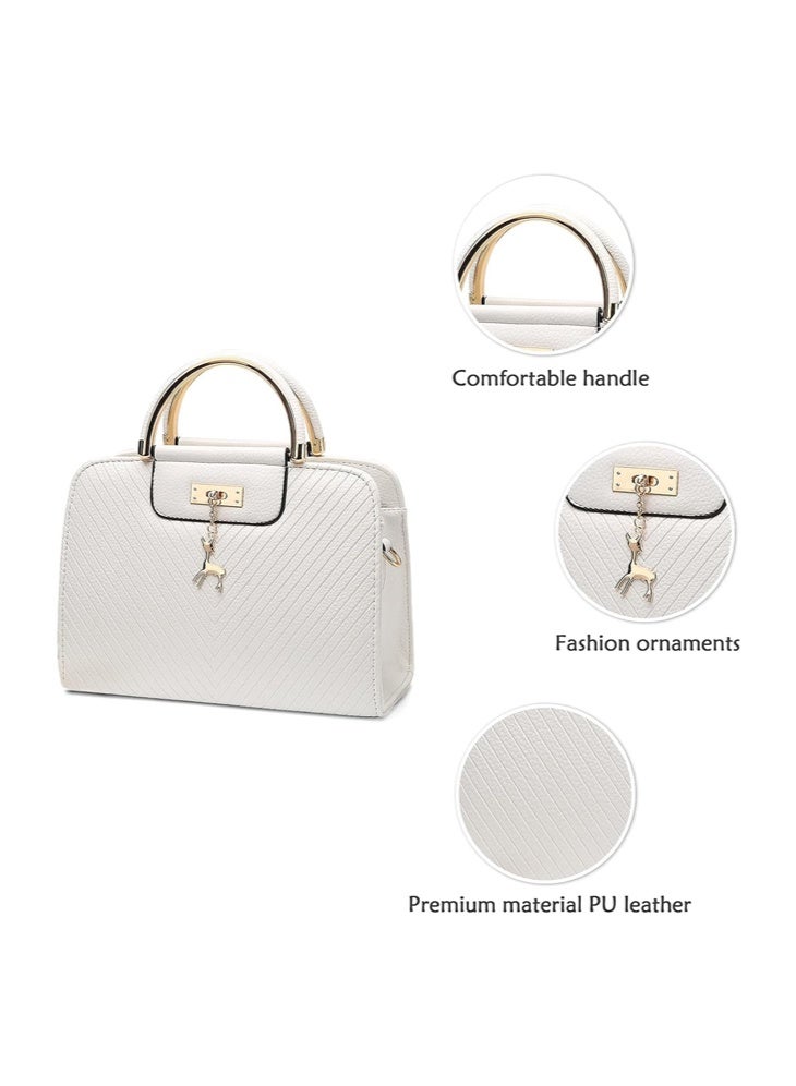 SHABILI Women PU Shoulder Bag Crossbody Bag Tote Bags Sling, Ladies Satchel Large-Capacity Multi-Pocket Bag with Adjustable Strap, Stylish Contrast Stitch for Teenager Youth Daily Casual Party Travel (White) - Image 5