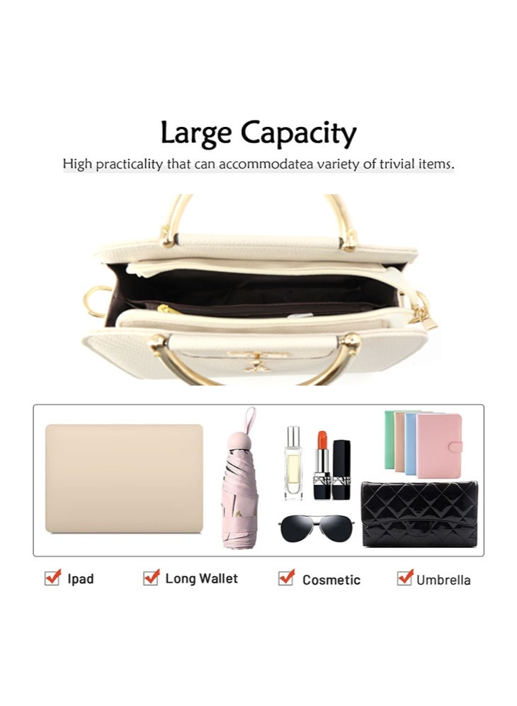 SHABILI Women PU Shoulder Bag Crossbody Bag Tote Bags Sling, Ladies Satchel Large-Capacity Multi-Pocket Bag with Adjustable Strap, Stylish Contrast Stitch for Teenager Youth Daily Casual Party Travel (White) - Image 4