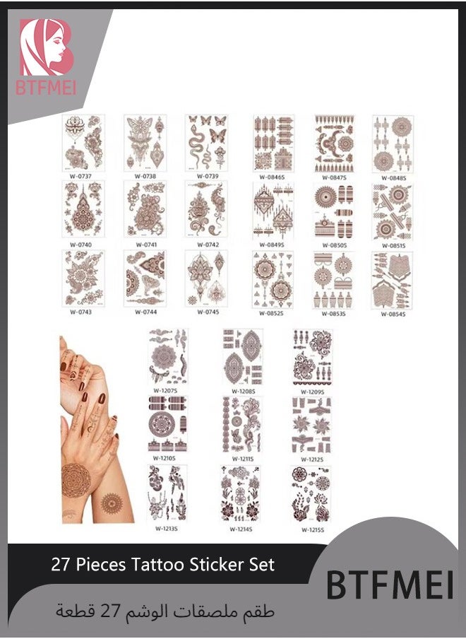 BTFMEI 27 Pieces Tattoo Sticker Set, Brown Waterproof Stickers for Festivals, Weddings and Parties  - Image 1
