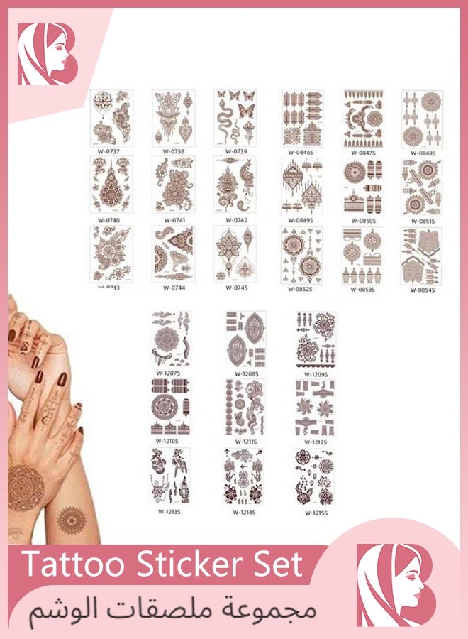 BTFMEI 27 Pieces Tattoo Sticker Set, Brown Waterproof Stickers for Festivals, Weddings and Parties - Image 1