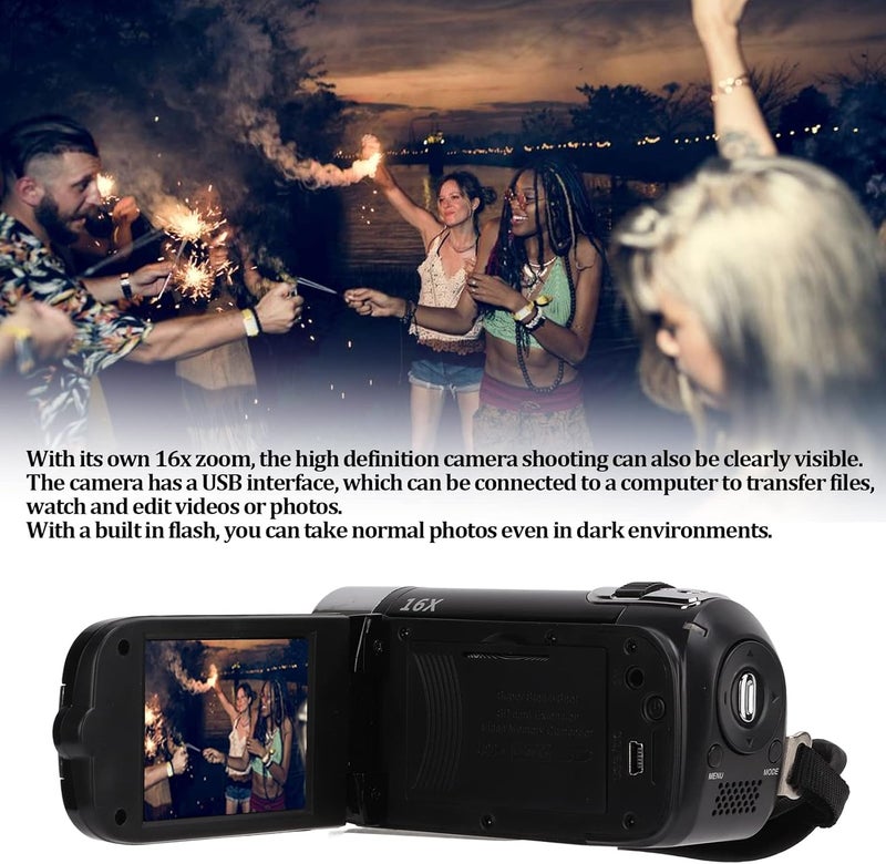 Folany Camera Recorder, Video Camera Camcorder Portable 16MP Full HD 1080P, 270° Rotation 2.7inch Color Screen, 16X Digital Zoom Camcorder, Gifts for Weddings, Trips, Family Gatherings - Image 3
