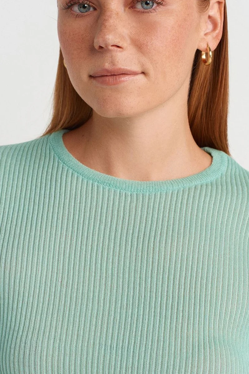 Dilvin Mint Green DILVIN Slim Fit Ribbed Frill Blouse for Women | Best Price UAE