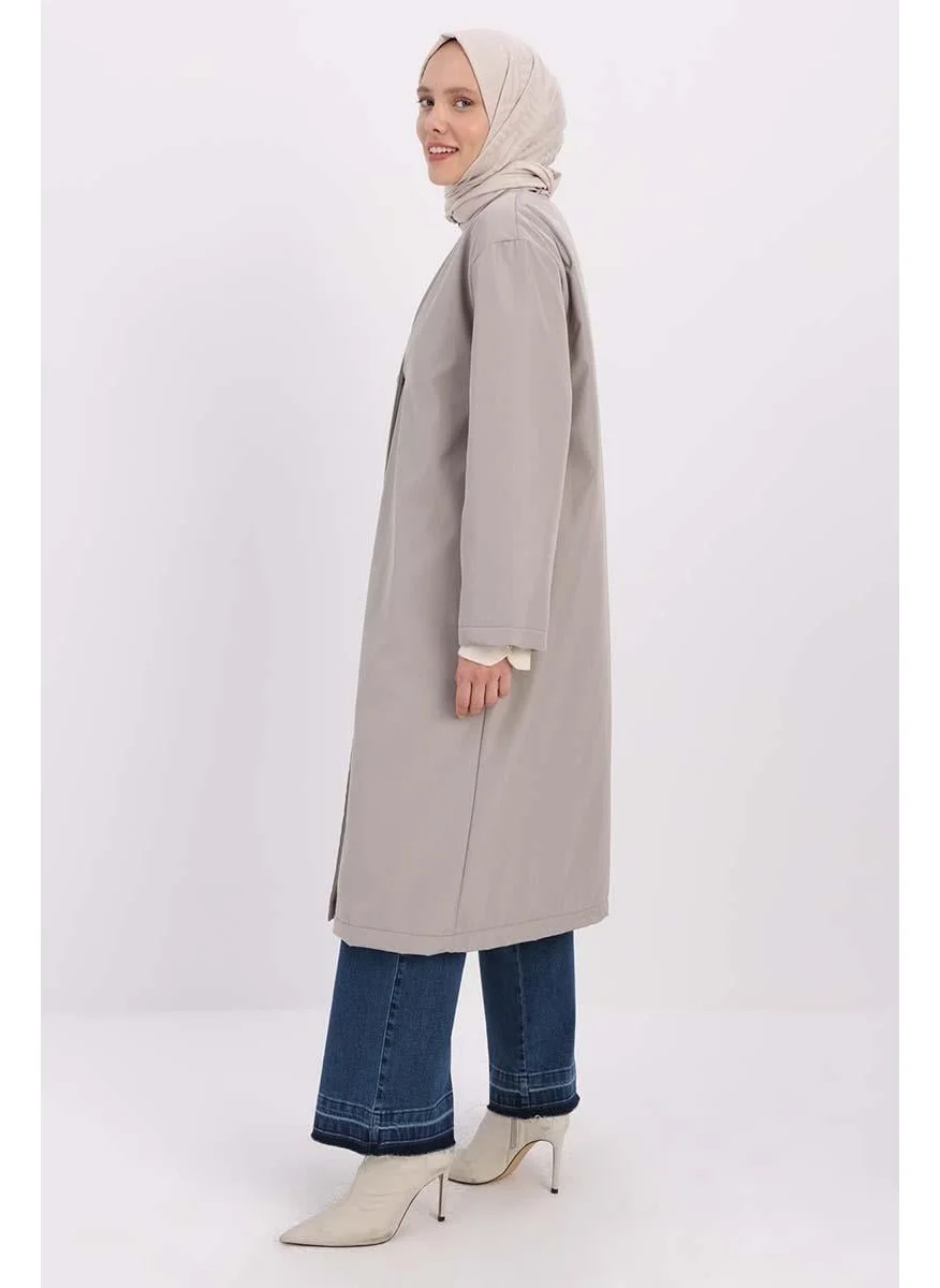 Allday Beige-V Neck Puffer Dress