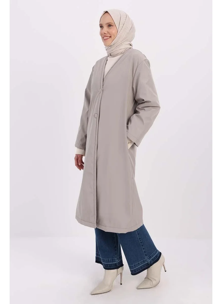 Allday Beige-V Neck Puffer Dress