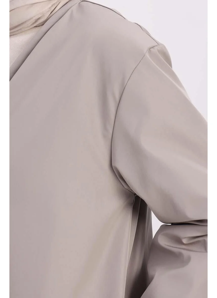 Allday Beige-V Neck Puffer Dress