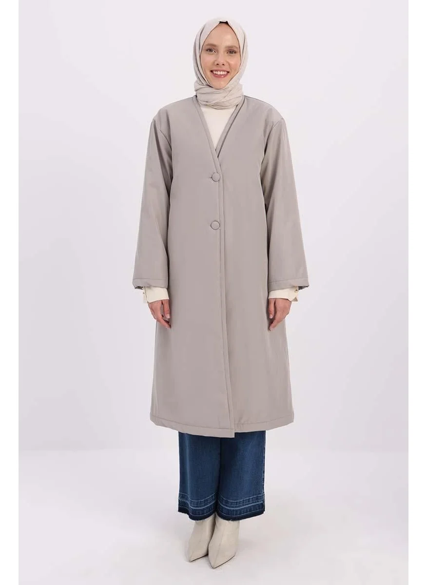 Allday Beige-V Neck Puffer Dress