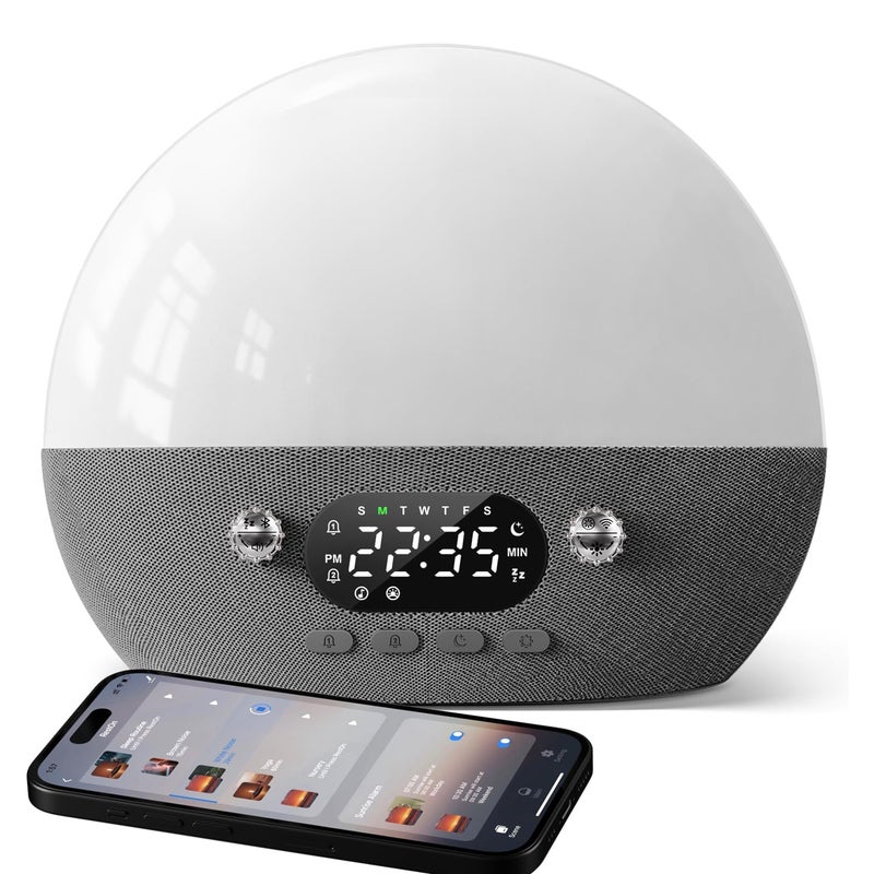 Dekala RestOnn Sunrise Alarm Clock Sunset Sound Machine 7-Day Programmable Loud Dual Alarm Clock, White Noise Natural Sounds for Sleeping Bluetooth Speaker Amber Night Light - Image 1