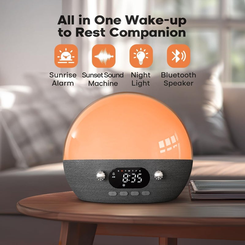Dekala RestOnn Sunrise Alarm Clock Sunset Sound Machine 7-Day Programmable Loud Dual Alarm Clock, White Noise Natural Sounds for Sleeping Bluetooth Speaker Amber Night Light - Image 2