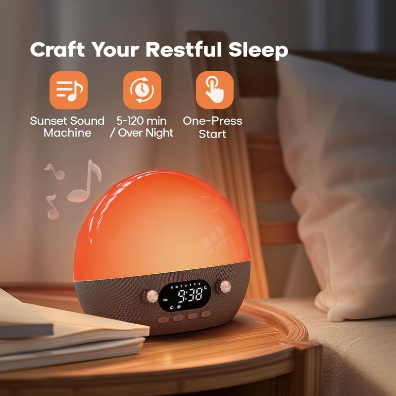 Dekala RestOnn Sunrise Alarm Clock Sunset Sound Machine 7-Day Programmable Loud Dual Alarm Clock, White Noise Natural Sounds for Sleeping Bluetooth Speaker Amber Night Light - Image 4