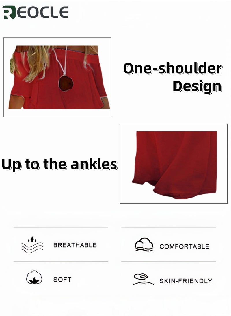 REOCLE Women's Off-Shoulder Ruffled Maxi Dress Flowy Tiered Design with Short Sleeves & Relaxed Fit Perfect for Summer Beach Vacations& Casual Outings - Image 3