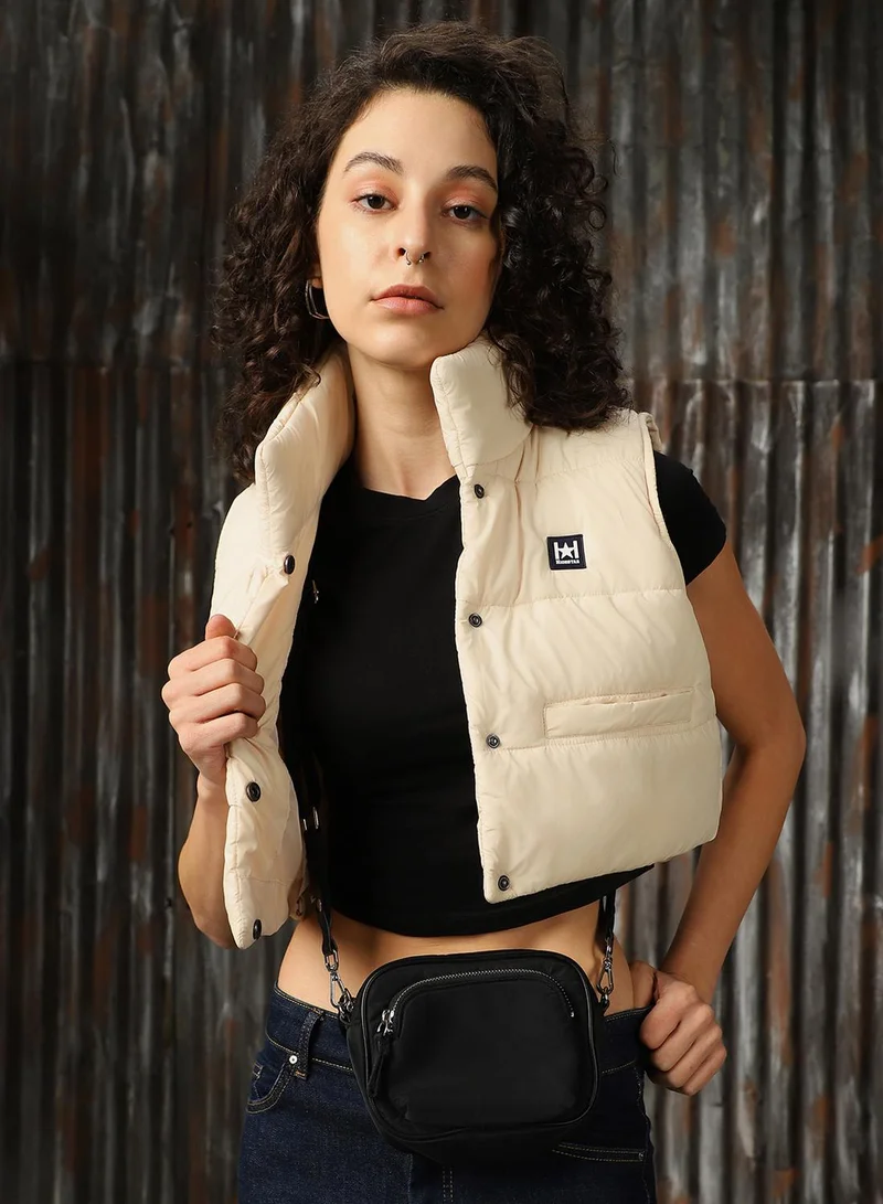 HIGH STAR Women's Beige 100% Polyester Printed Regular Fit Jacket