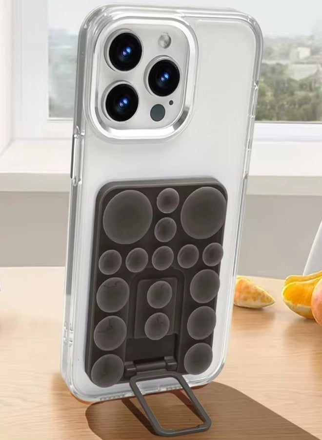 Silicone Suction Cup Phone Case Mount, Phone Accessories Hands-Free Strong Grip Holder With Kickstand Foldable Desktop Bracket Phone Case Desk for Selfies and Videos, Silicon Phone Holder for iPhone and Android (Dark Grey) - Image 1