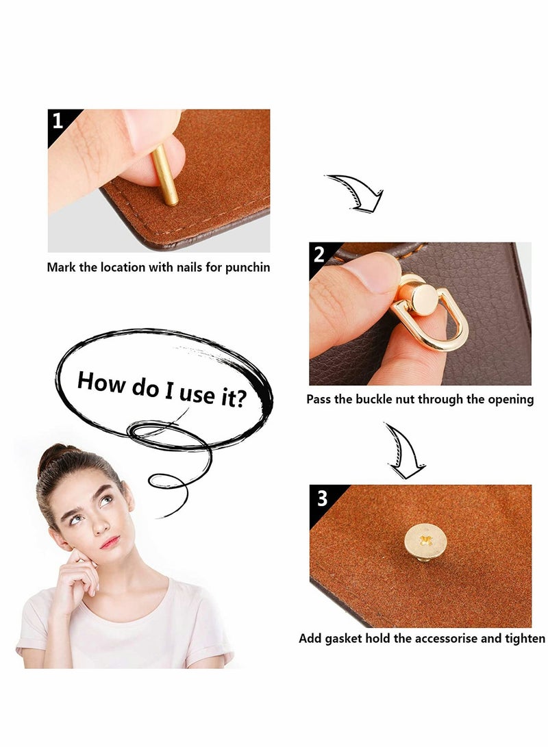 KASTWAVE 12 Pieces D Ring Stud Screw Ball Post Head Buttons with D Ring and Stud Screw, Metal Ring for Wallet Strap Shoes Decoration and DIY Leather Accessories Pets Crafts (Gold) - Image 5