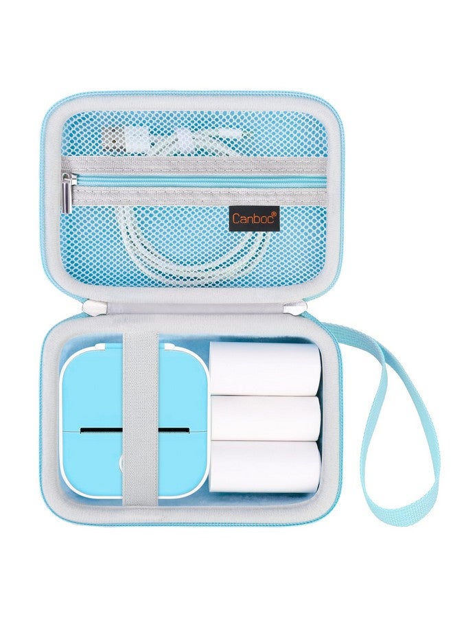 Canboc Carrying Case for Memoking/Ponek/Phomemo/Omezizy/Memoqueen T02 Mini Printer Sticker Printer, T02 Portable Thermal Printer Box for Thermal Paper, USB Cable, Blue (Case Only) - Image 1