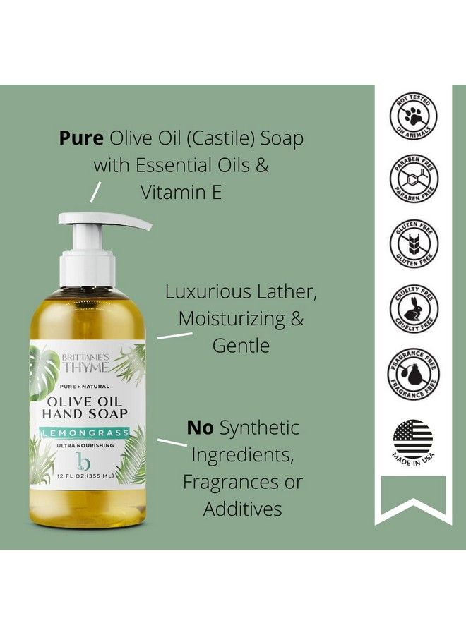 Brittanie's Thyme Organic Natural Hand Soap 12 Oz Pack Of 3 (Lemongrass) Castile Soap Made Olive Oil And Natural Luxurious Essential Oils. Vegan & Gluten Free - Image 4