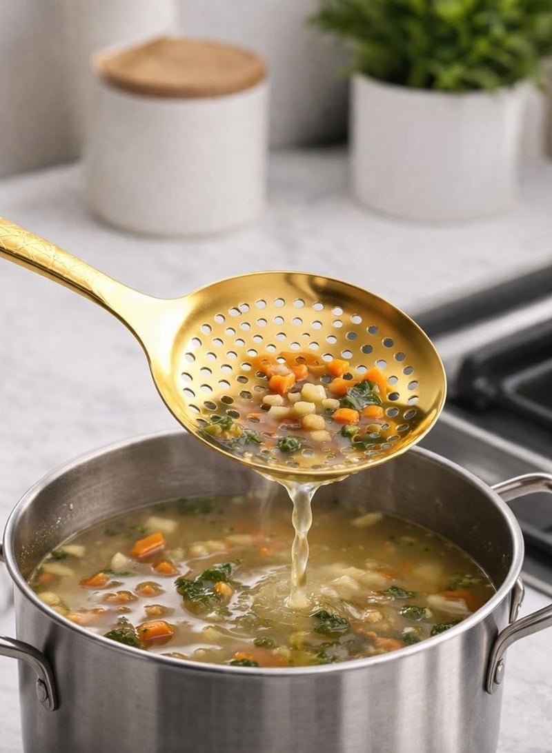 أداة مطبخ من الفولاذ المقاوم للصدأ، مقاومة للحرارة والصدأ، بمقبض مريح، آمنة للغسل في غسالة الأطباق، بلمسة نهائية فضية وذهبية وقوس قزح، للطبخ اليومي (ملعقة ذهبية) - Image 3