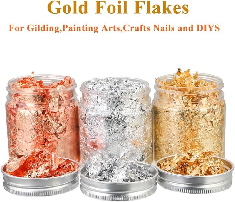 A.K GOLD LEAF AK 15 Grams Gold Foil Flakes for Resin Jewelry Making Imitation Gold Foil Flakes Metallic Leaf for Nails Painting Crafts Slime and Resin Jewelry Making Gold Silver Copper - Image 2