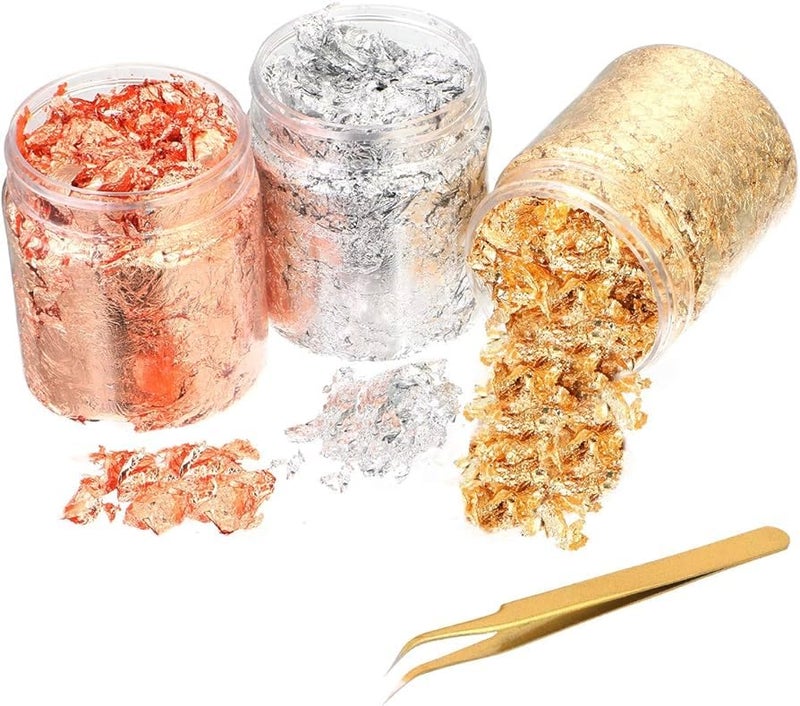 A.K GOLD LEAF AK 15 Grams Gold Foil Flakes for Resin Jewelry Making Imitation Gold Foil Flakes Metallic Leaf for Nails Painting Crafts Slime and Resin Jewelry Making Gold Silver Copper - Image 1