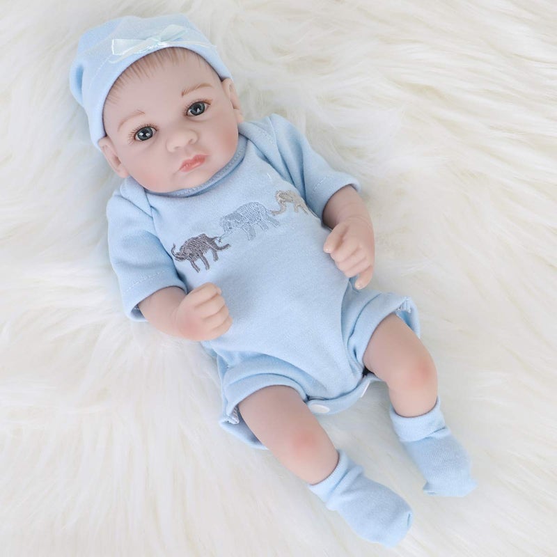 ENADOLL Reborn Baby Boy Doll Realistic Silicone Vinyl 10 inch Soft Body Lifelike Doll Gift Set for Ages 3 Open Eyes Blue boy