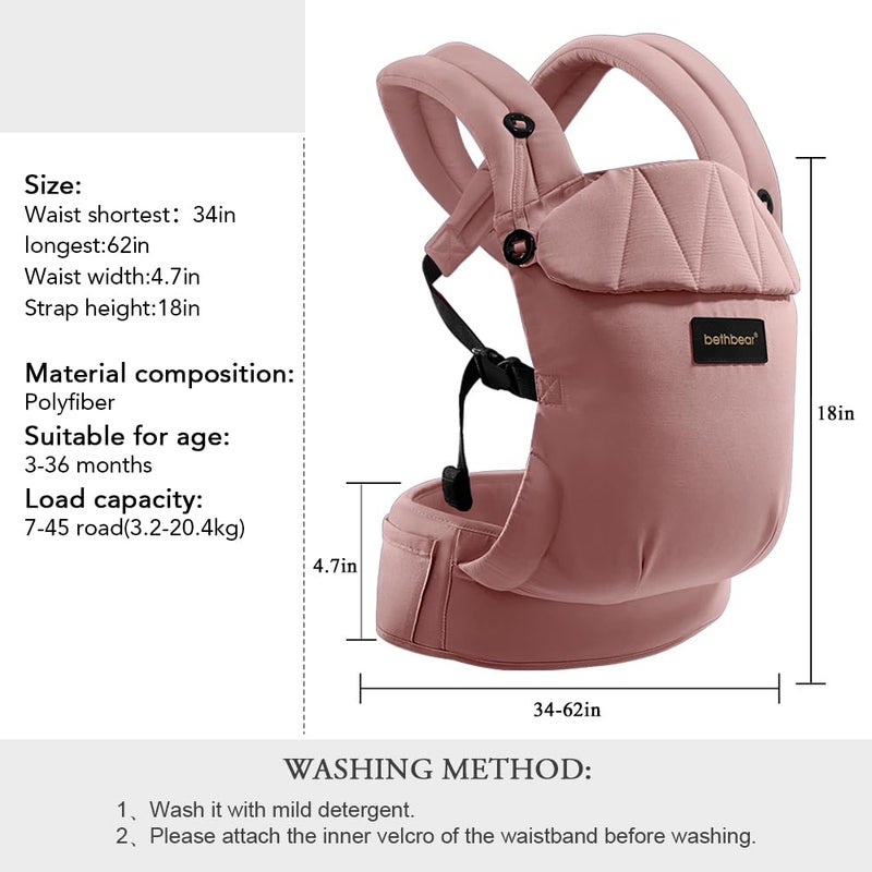 Bethbear Baby Carrier Newborn to Toddler 745 lbs with Natural Material Ergonomic DesignVersatile and AdjustableHands Free for MomsDadsPink - Image 2
