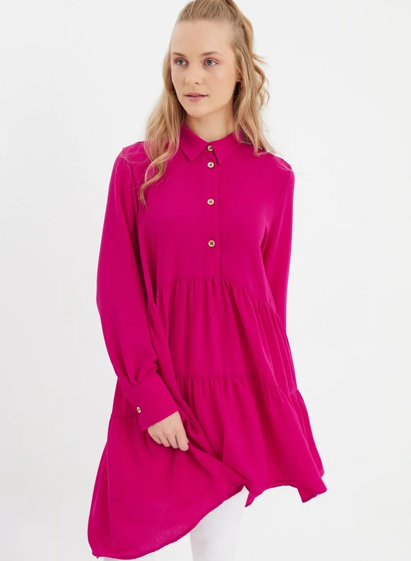 Xanzad Button Detail Longline Tiered Tunic