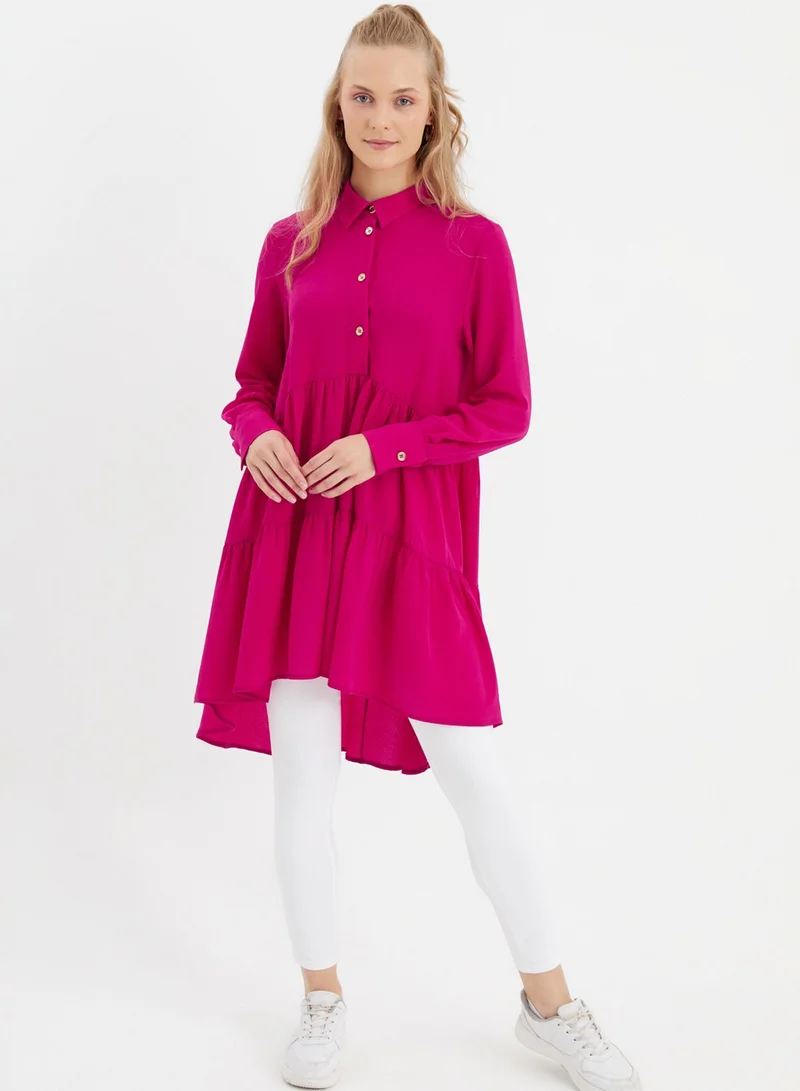Xanzad Button Detail Longline Tiered Tunic