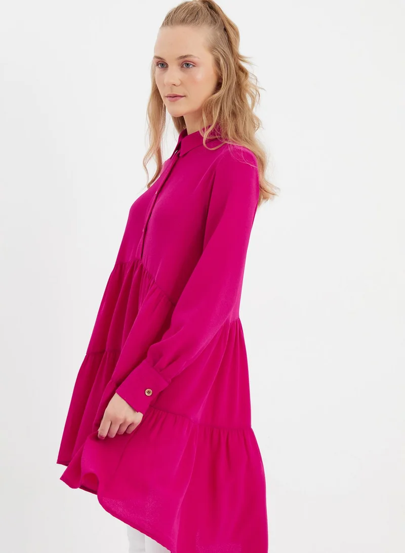 Xanzad Button Detail Longline Tiered Tunic