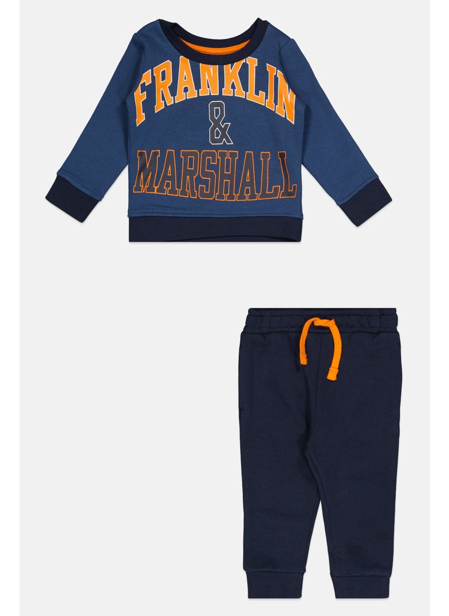 Franklin Marshall - Toddlers Boy 2 Pcs Brand Logo Sweatshirt And Pants Set, Navy - Image 1