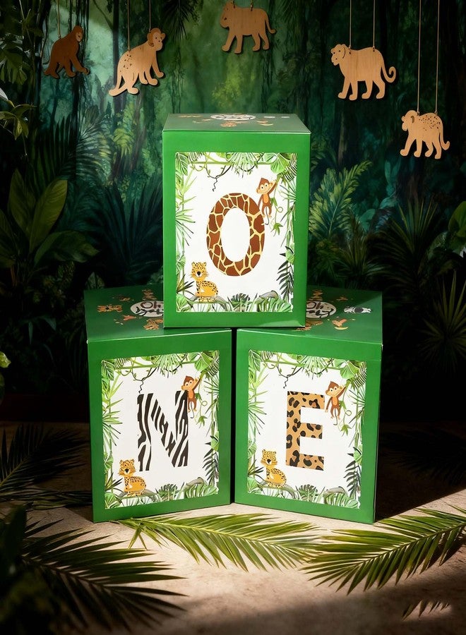 WEIKA One Boxes for 1st Birthday Wood Grain, 3 Balloon Boxes, Baby Girl & Boy 1st Birthday Party Decorations, Reusable (Green - Image 1